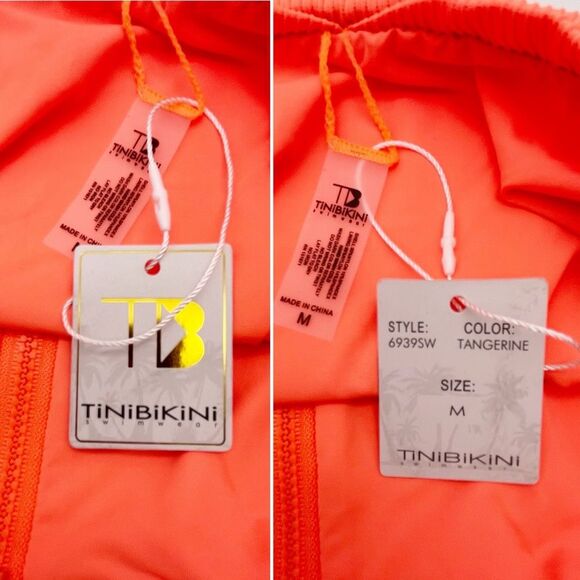 NWT TiniBikini Ribbed Two Piece Set Zipper Swimsuit Tangerine Orange Size Medium - Picture 12 of 14